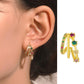 Explosive pink zircon earrings retro fashion niche design metal multi-layer C-shaped stud earrings temperament earrings