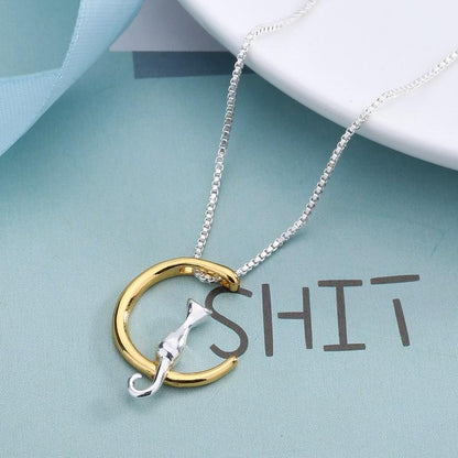 Simple Temperament Cute Moon Cat Necklace Exquisite Animal Pendant Clavicle Chain Jewelry