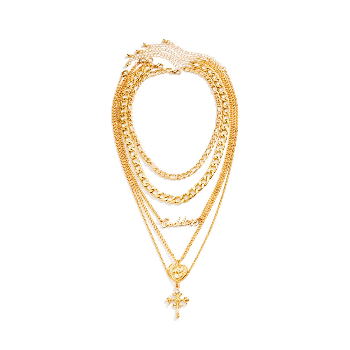 Jewelry retro multi-layer embossed cross portrait necklace hip-hop personality letter chain necklace