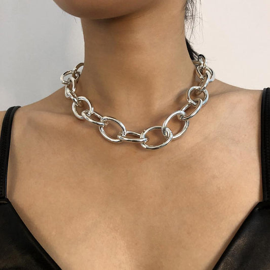 N7894 Exaggerated Short Clavicle Chain Women's Thick Chain Fashion Hip Hop Street Shot Necklace