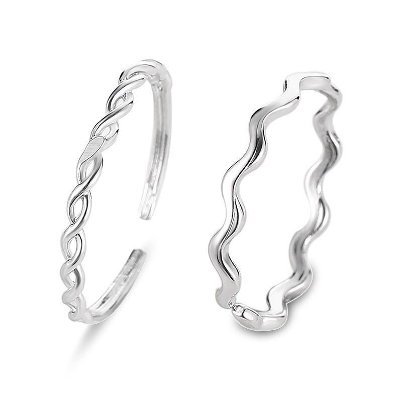 Hand Decoration Sea Wave Pattern Opening Adjustable Index Finger Ring Simple and Versatile Two-piece Ring Set