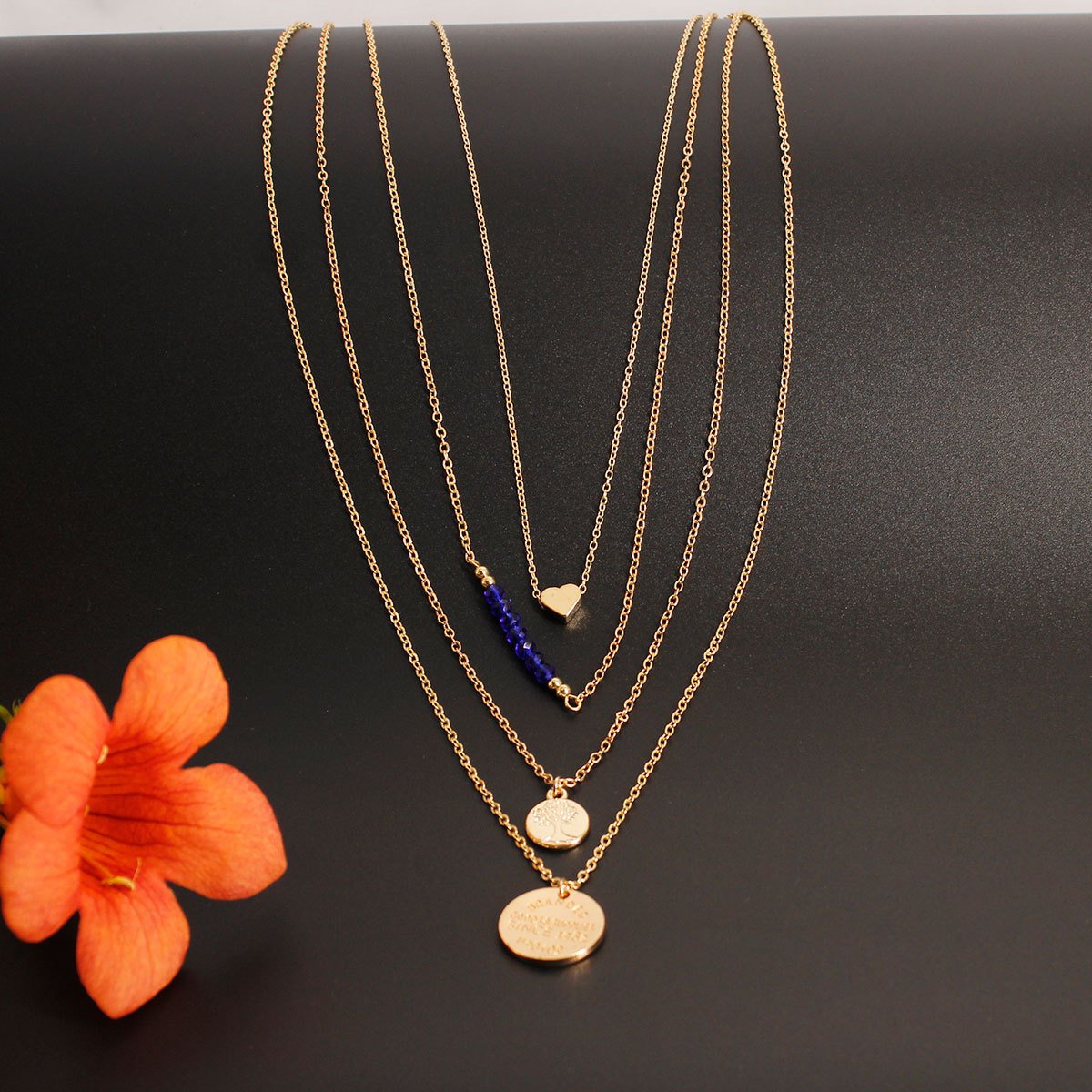 Jewelry rice bead heart branded fruit tree necklace women's creative multi-layer necklace clavicle chain