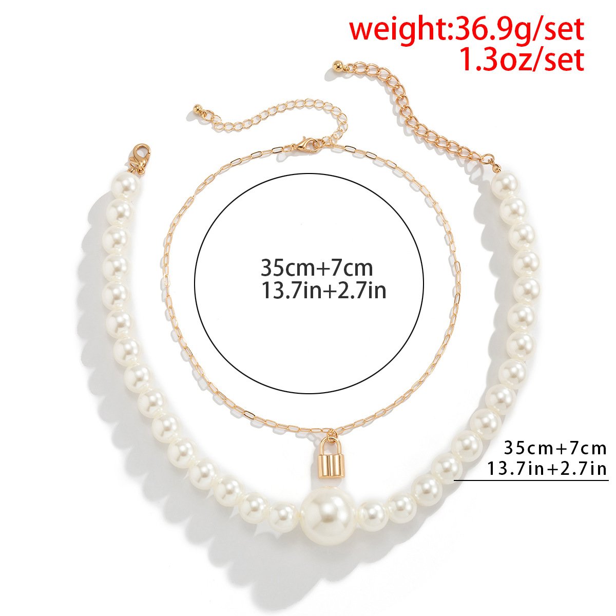 Jewelry Exaggerated Imitation Pearl Beaded Double Layer Necklace Female Retro Lock Chain Stacked Necklace