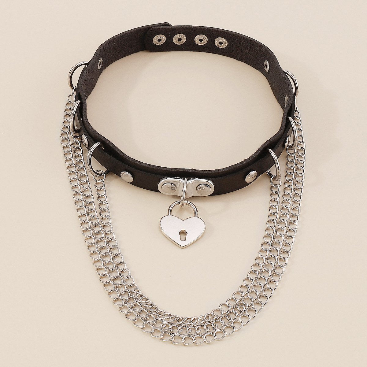 N1697 Punk Hip Hop Necklace Gothic Exaggerated Leather Necklace Love Lock Chain Personality Necklace