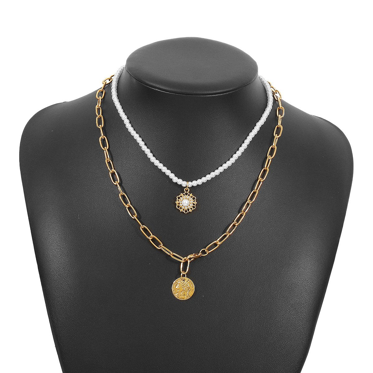 N889 Jewelry Temperament Elegant Pearl Multi-layer Necklace Micro-inlaid Portrait Fashion Stacked Necklace Women