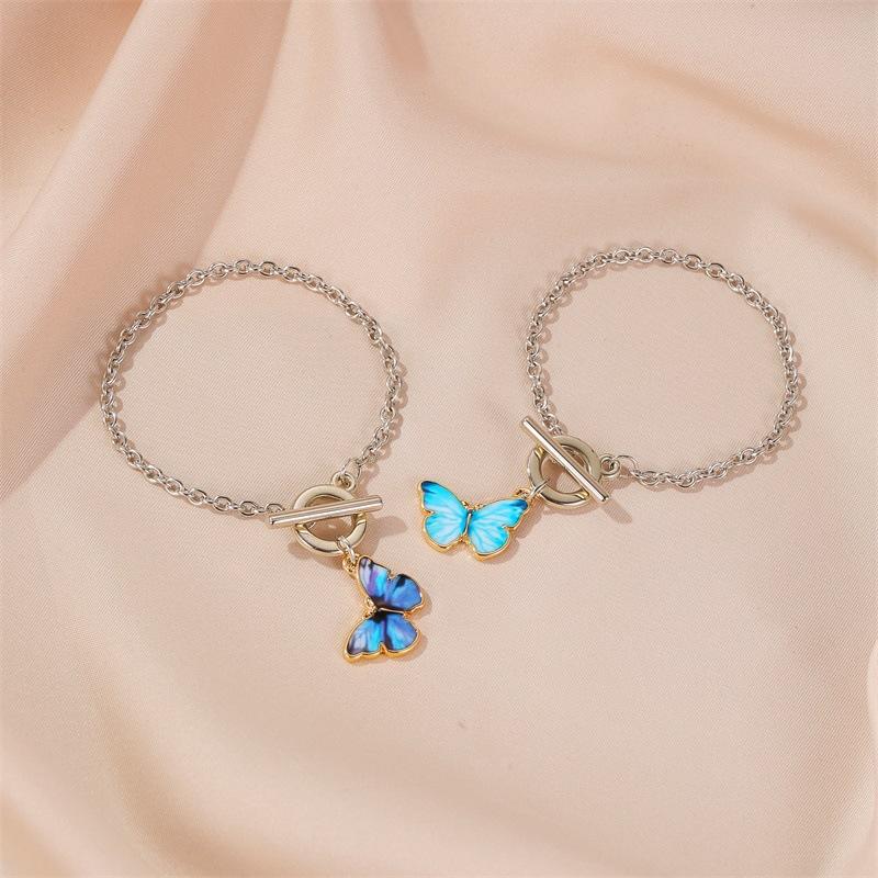 Ins net red gradient butterfly necklace Mori color small fresh couple clavicle chain butterfly bracelet