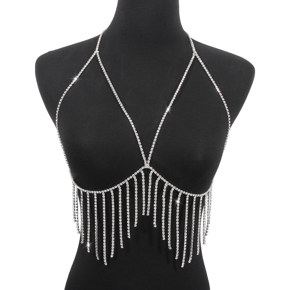 C289 Exaggerated Beach Bikini Sexy Body Chain Fashion Metal Tassel Diamond Temperament Chest Chain