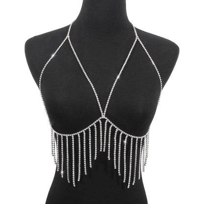 C289 Exaggerated Beach Bikini Sexy Body Chain Fashion Metal Tassel Diamond Temperament Chest Chain