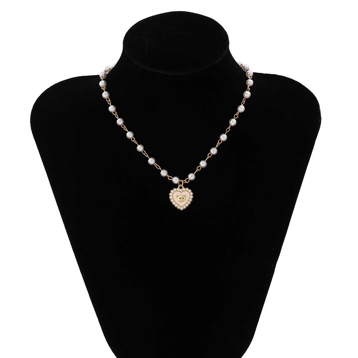Jewelry sweet cool color animal single-layer necklace simple imitation pearl handmade bear heart-shaped necklace