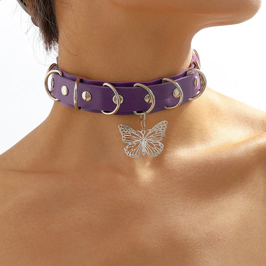 N1527 Harajuku exaggerated leather necklace hollow butterfly sweet cool necklace personality night choker collar