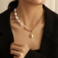 Dongdaemun Baroque special-shaped pearl stitching necklace hip-hop punk lock pendant trend accessories
