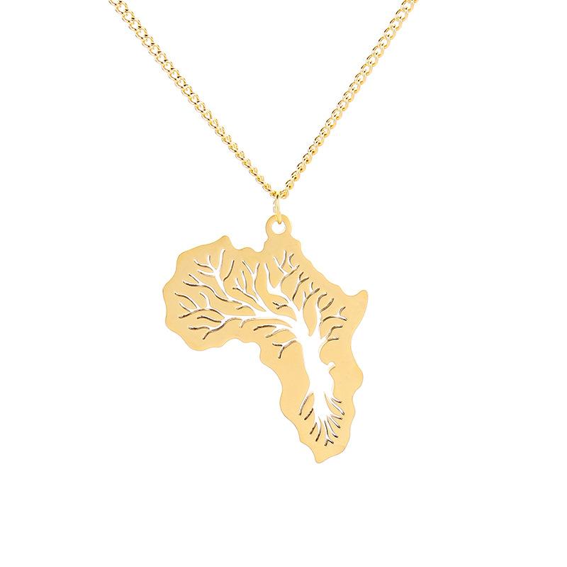 Africa Map Tree of Life Stainless Steel Pendant Personality Hip Hop Necklace Jewelry