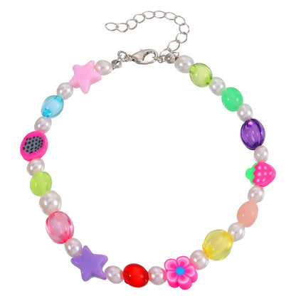 Jewelry Resin Acrylic Five-pointed Star Anklet Female Soft Pottery Flower Pearl Fruit Star Foot Decoration