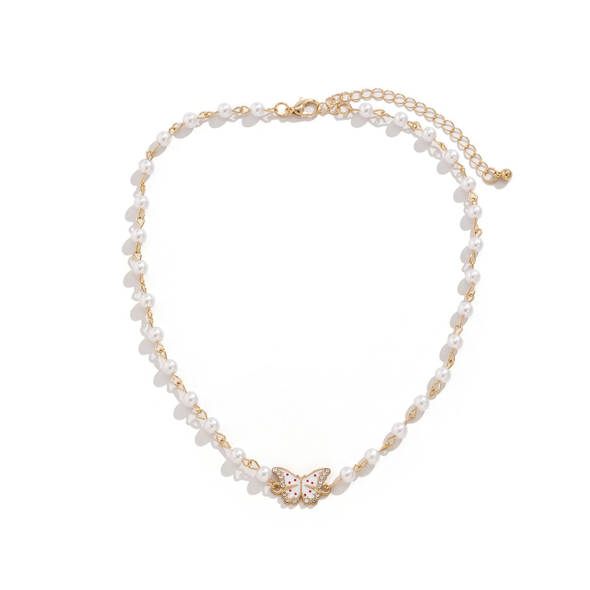 Jewelry Imitation Pearl Chain Mix and Match Stacked Necklace Temperament Full of Diamond Small Butterfly Multi-Layer Necklace Female