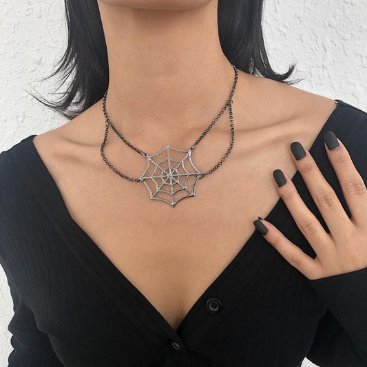 N9398 Halloween Personality Funny Necklace Fashion Alloy Necklace Spider Web Gothic Fun Necklace