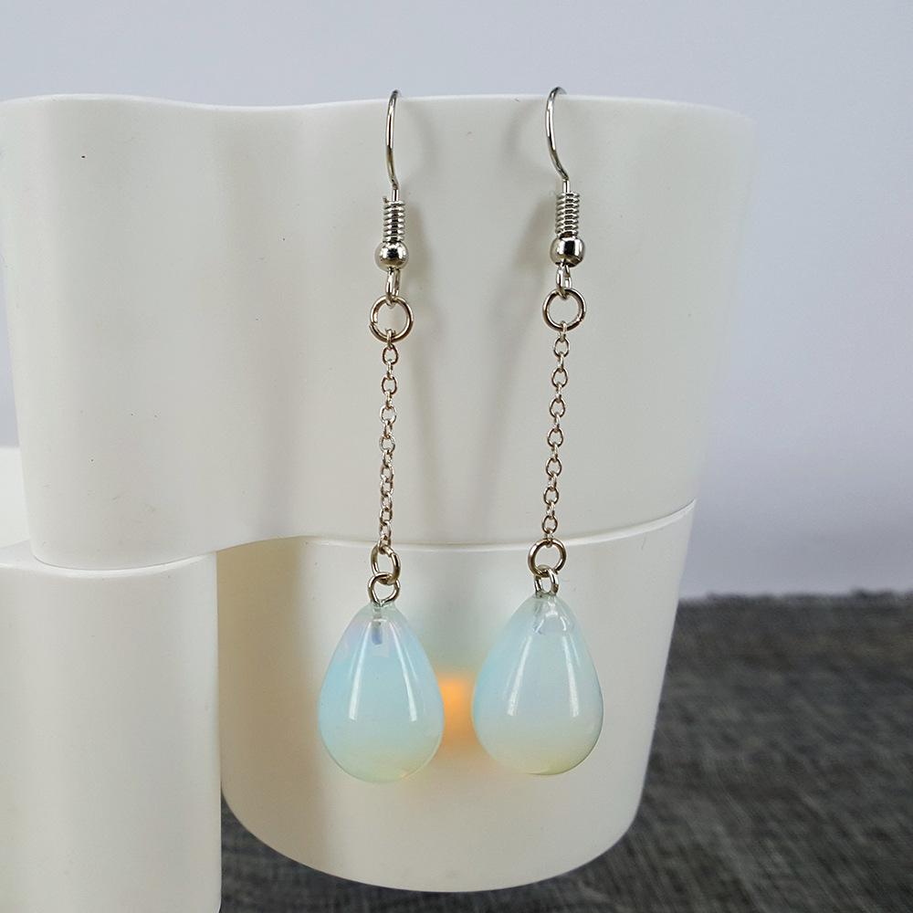 Drop-shaped opal earrings fashion chain earhook natural stone earrings Taobao net red live broadcast stall
