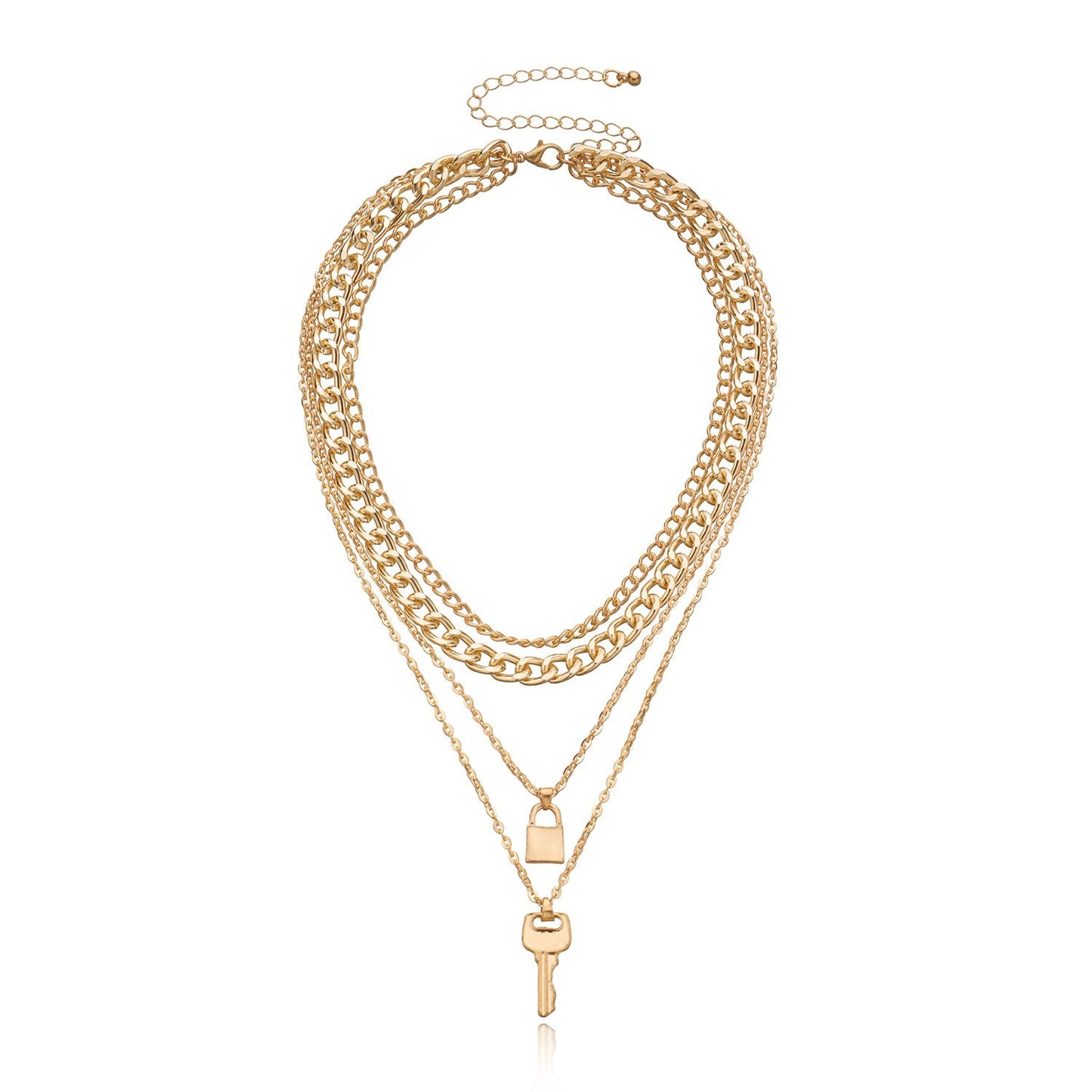 Jewelry popular key lock pendant necklace female punk retro exaggerated multi-layer necklace