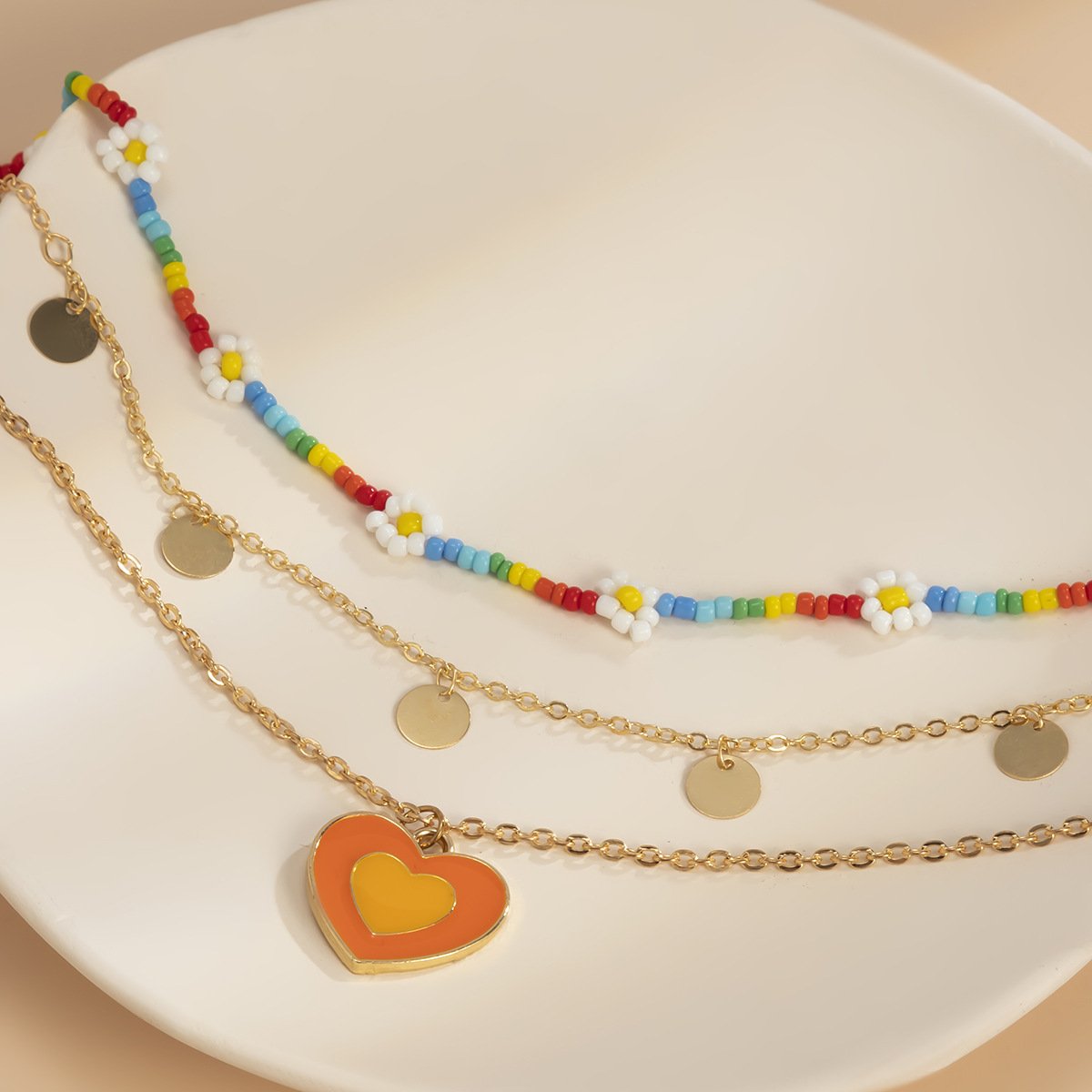 Holiday Stacked Daisy Flower Rice Bead Necklace Female Sequin Tassel Sweet Cool Drip Nectarine Heart Necklace