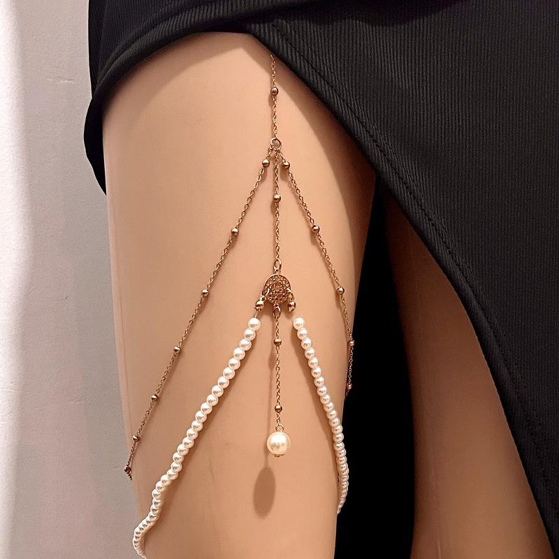 Fashion pearl chain leg chain female exaggerated multi-layer leg chain bikini beach sexy body chain jewelry