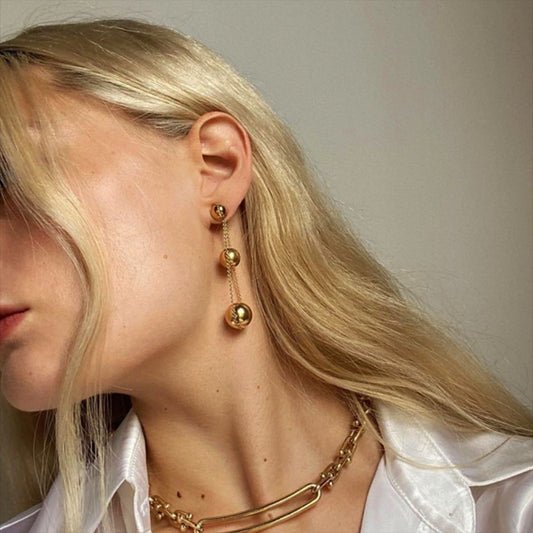 Metal texture cold bead tassel all-match earrings simple geometric chain earrings