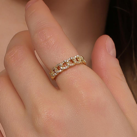 Zircon Chain Ring Fashion Simple Geometric Hollow Opening Adjustable Ring Jewelry Women