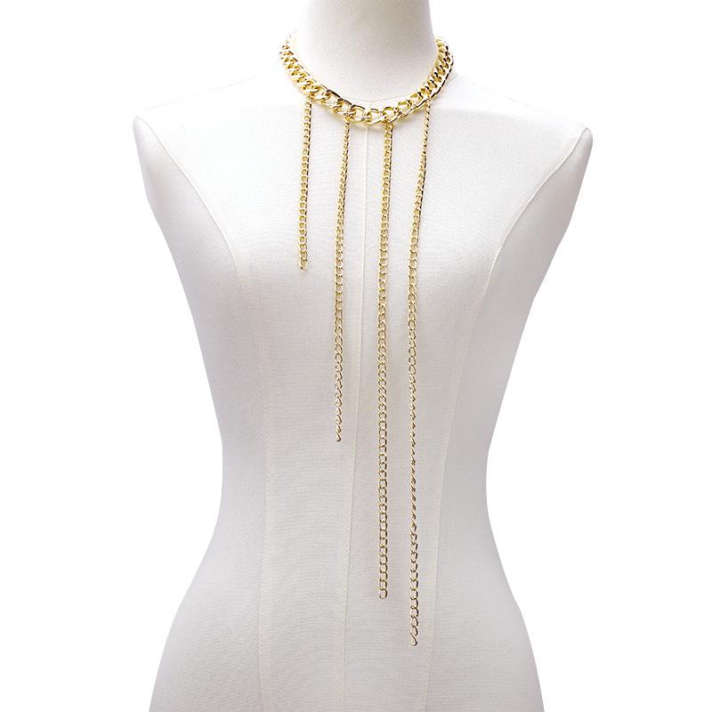 Jewelry punk exaggerated long metal chain tassel necklace hip-hop personality ins clavicle chain