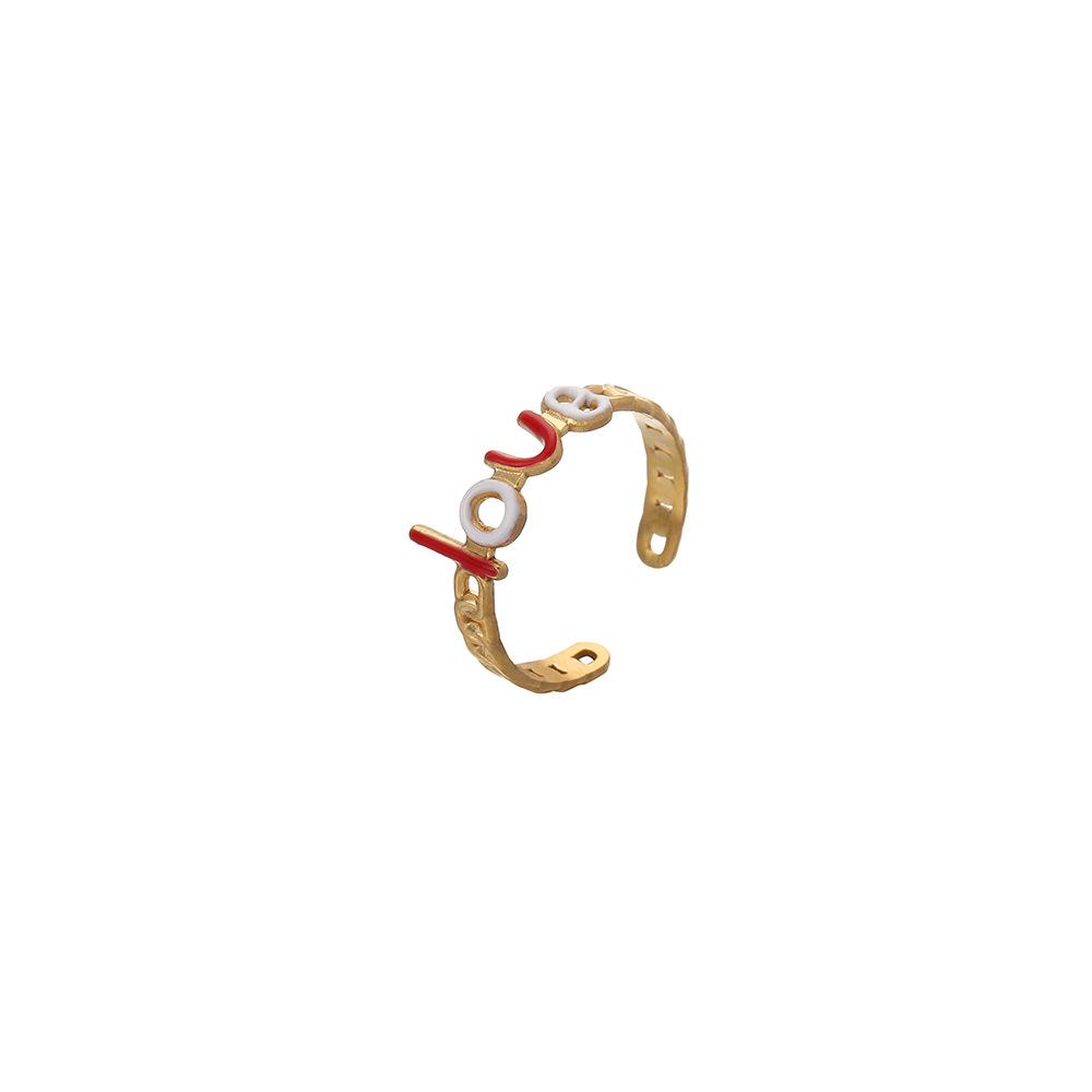 French simple temperament exquisite super fairy stainless steel dripping oil opening letter love adjustable ring