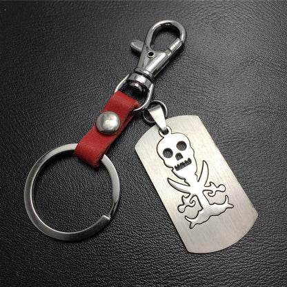 Double Skull Titanium Steel Pendant Pendant Stainless Steel Keychain Cowhide Waist Hanging Men's and Women's Jewelry