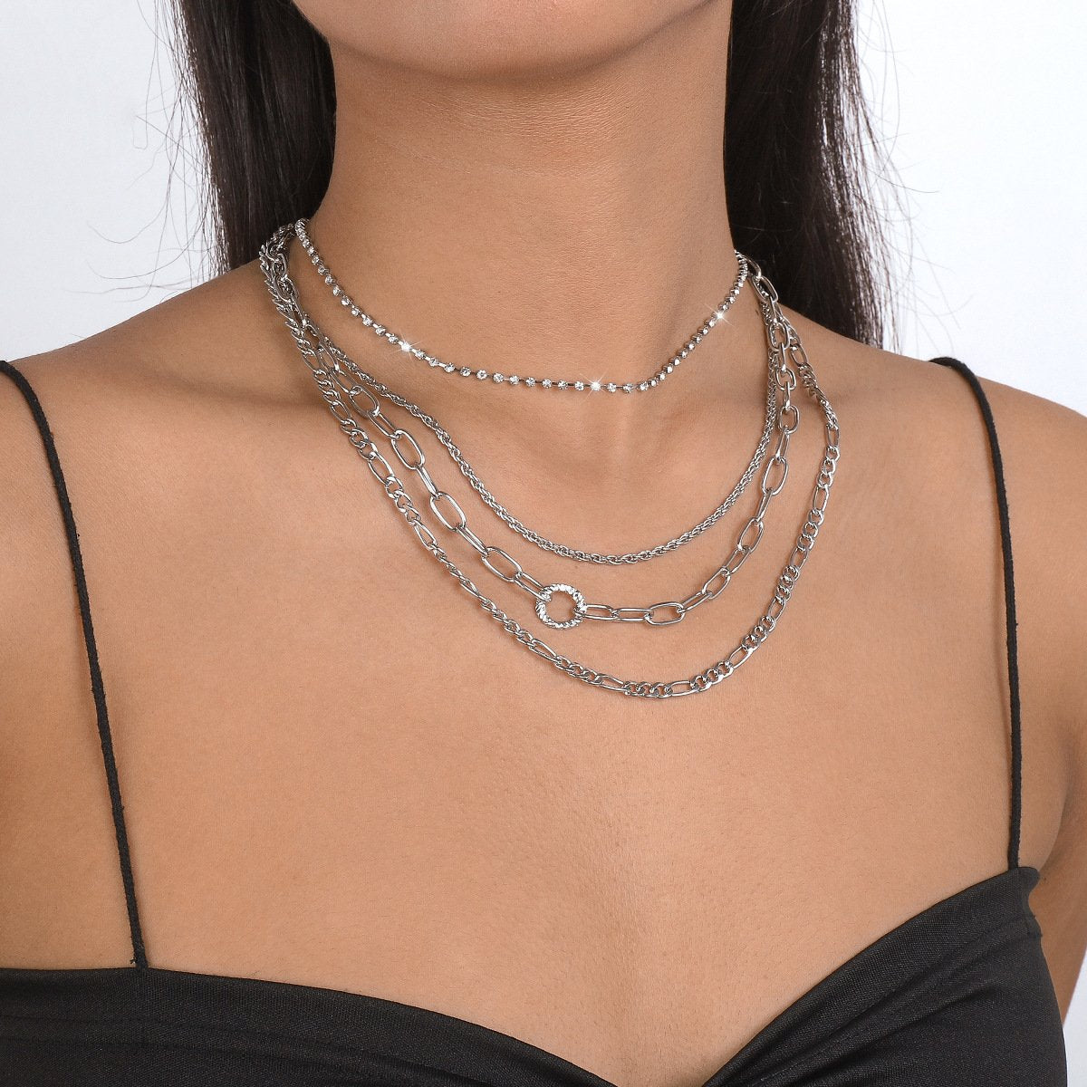 N1664 multi-layered thin chain claw chain splicing neck chain metal simple niche geometric necklace