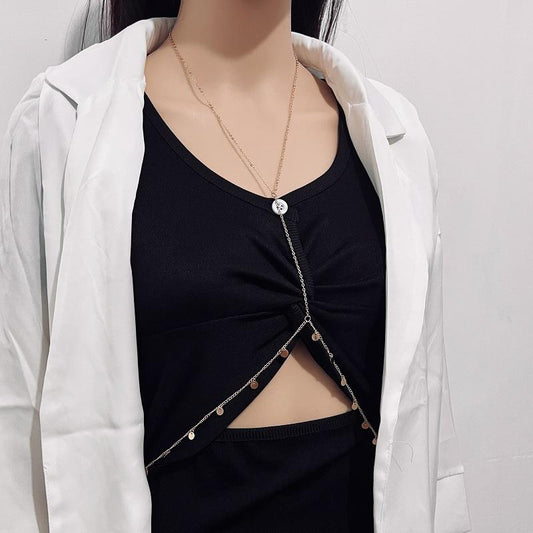 Jewelry Sexy Personality Sequin Tassel Necklace One-piece Chest Chain Night Bikini Chest Jewelry Women