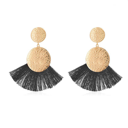 Exaggerated Metal Scalloped Tassel Earrings Bohemian Handmade Geometric Hollow Earrings Pop Jewelry