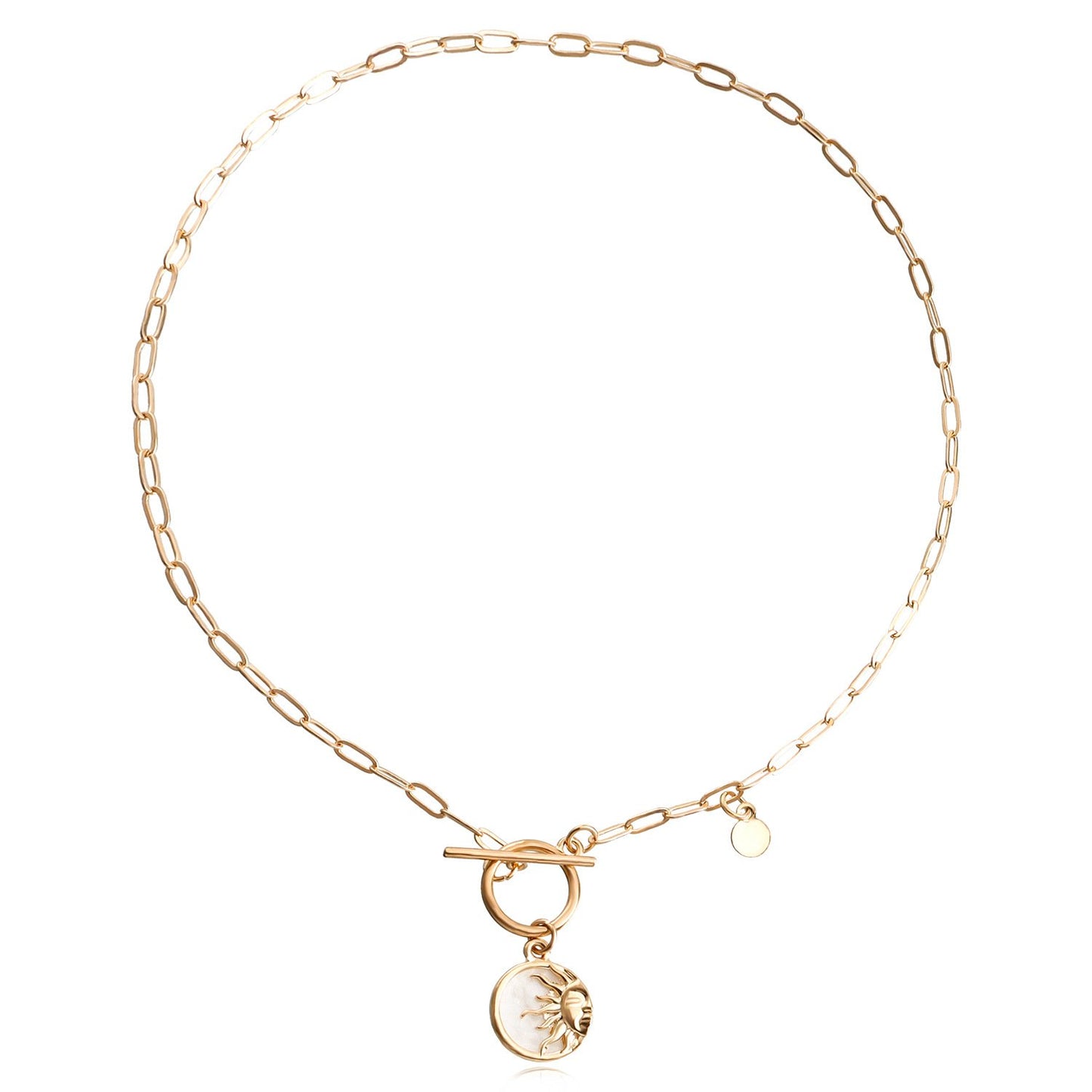 Jewelry trend alloy mini white mother-of-pearl sun pendant necklace female punk collarbone sweater chain