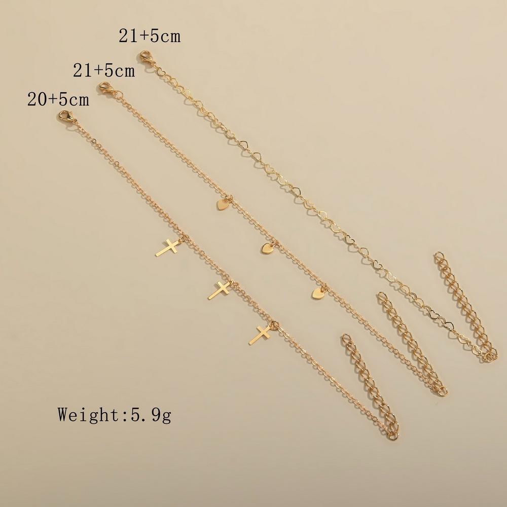 Foot decoration summer personality multi-layer anklet popular cross peach heart anklet for women