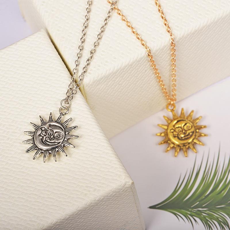 Retro Trend Gold Sun Pendant Personality Creative Sun Moon Fit Necklace