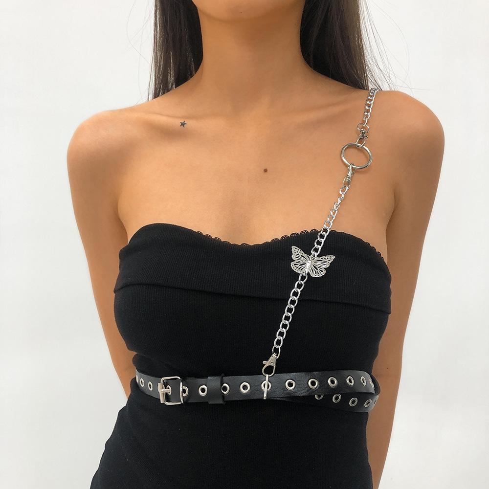 C28 Jewelry Alloy Butterfly PU Geometric Waist Chain Sweet Cool Dress Exaggerated Punk Body Chain