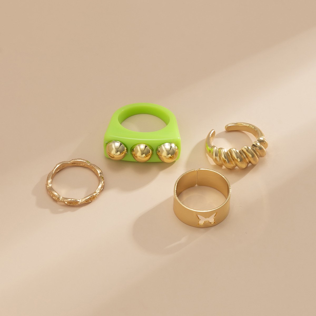 Jewelry Sweet Cool Hot Girl Butterfly Hollow Set Ring Personality Metal Geometric Thread Jewelry