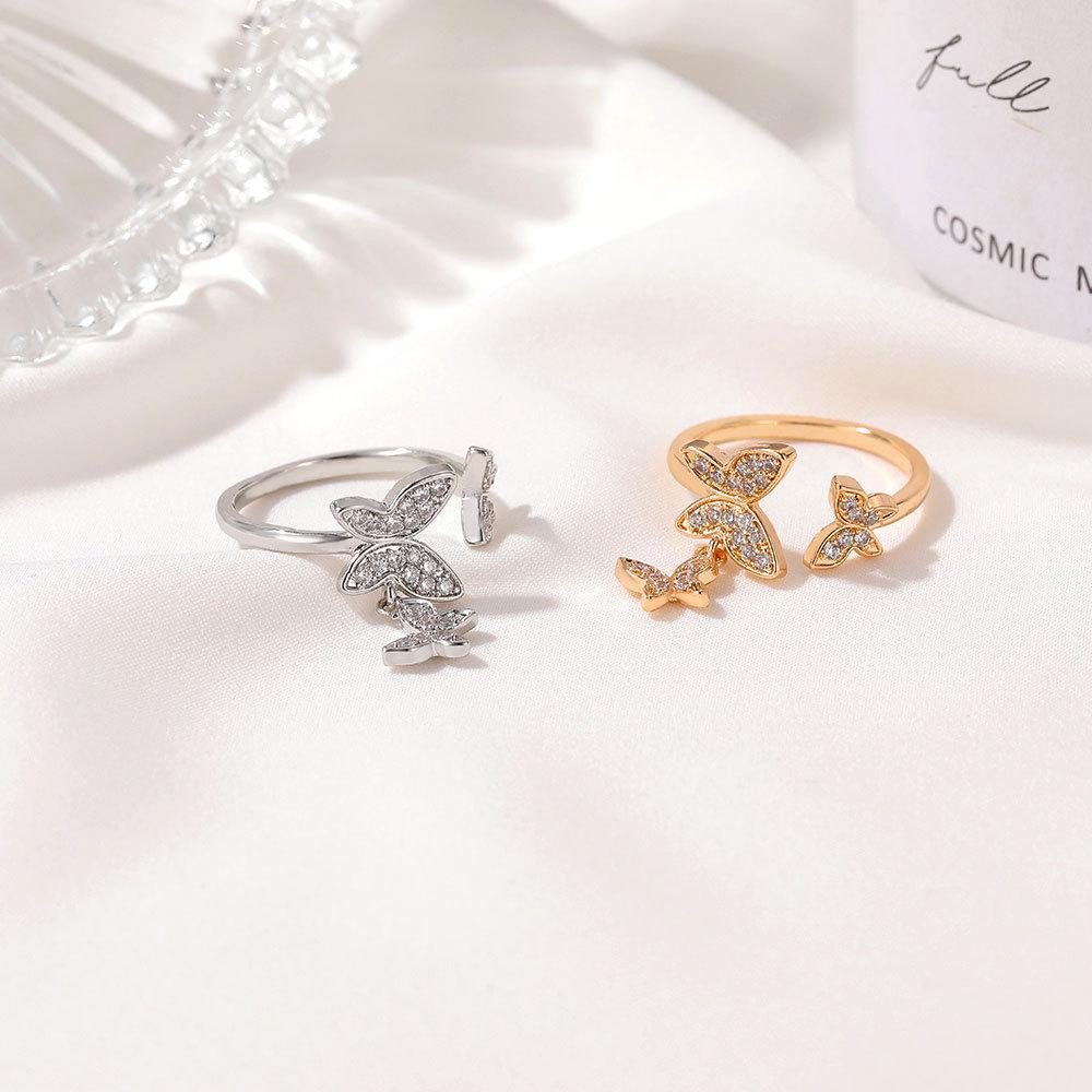 Beautiful Butterfly Ring Sweet Micro-inlaid Zircon Open Ring Exquisite Ladies Hand Jewelry Index Finger Ring