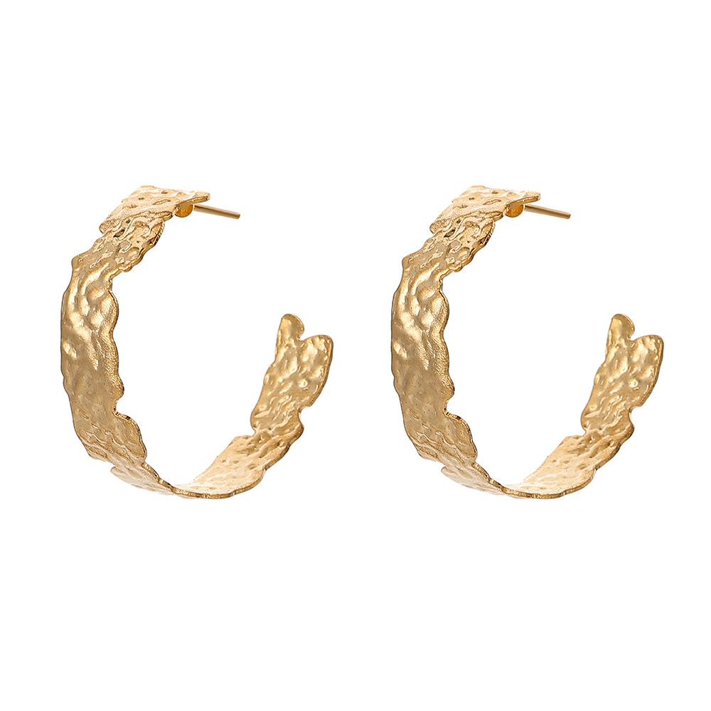 Trendy personality irregular metal hammered texture C-shaped earrings fashion cold simple retro earrings