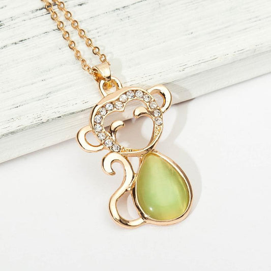 Fashion Ladies Crystal Opal Monkey Small Animal Necklace Jewelry Sweater Chain Head Jewelry
