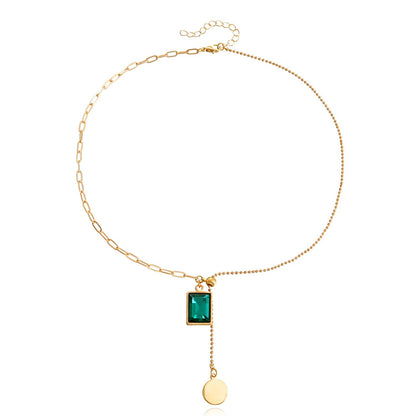 Jewelry Emerald Square Pendant Clavicle Chain Female Light Luxury Versatile No Exaggeration Fashion Commuter Necklace