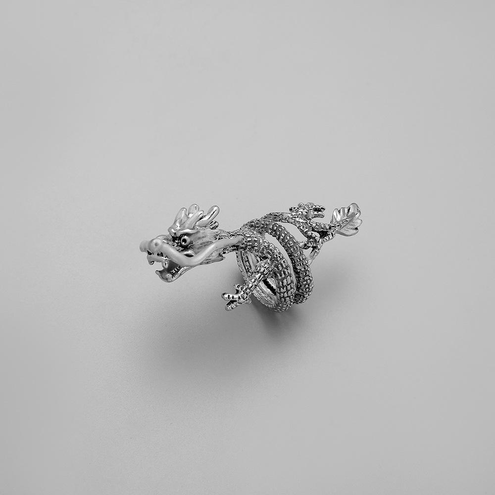 Internet celebrity trend light luxury design silver men's luminous silver dragon circle ring