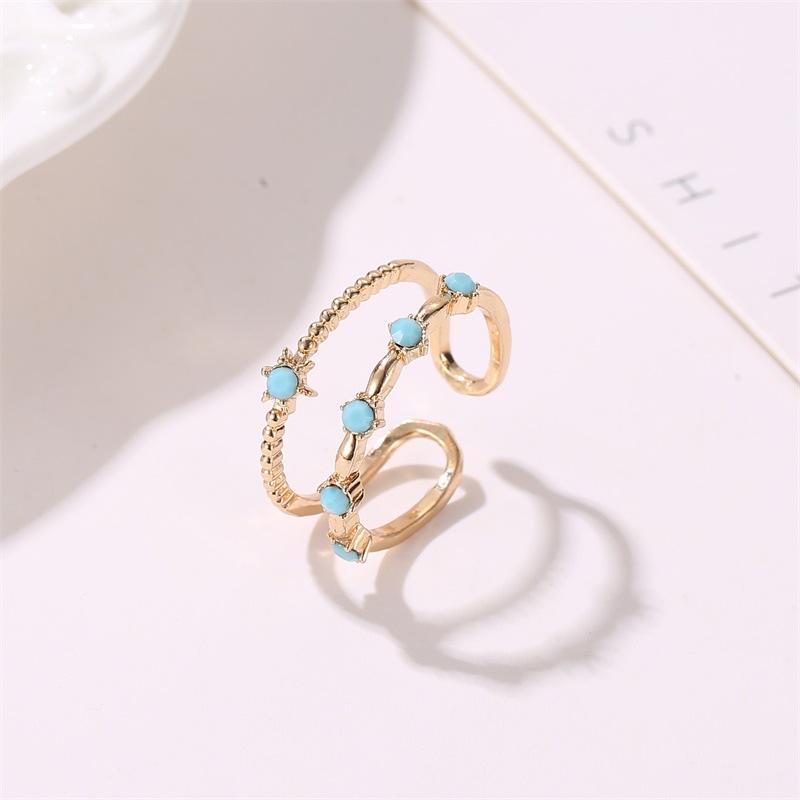 Double-layer hollow ring simple diamond opening adjustable ring female personality u-shaped index finger ring