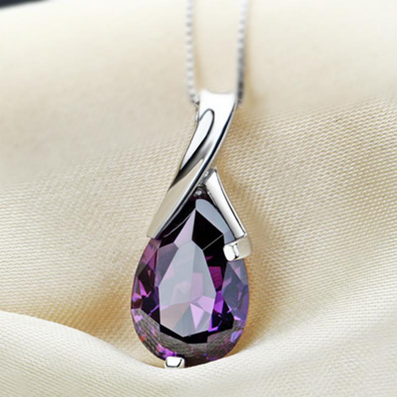 Fashion Purple Crystal Ladies Necklace Angel Tears Pendant Jewelry