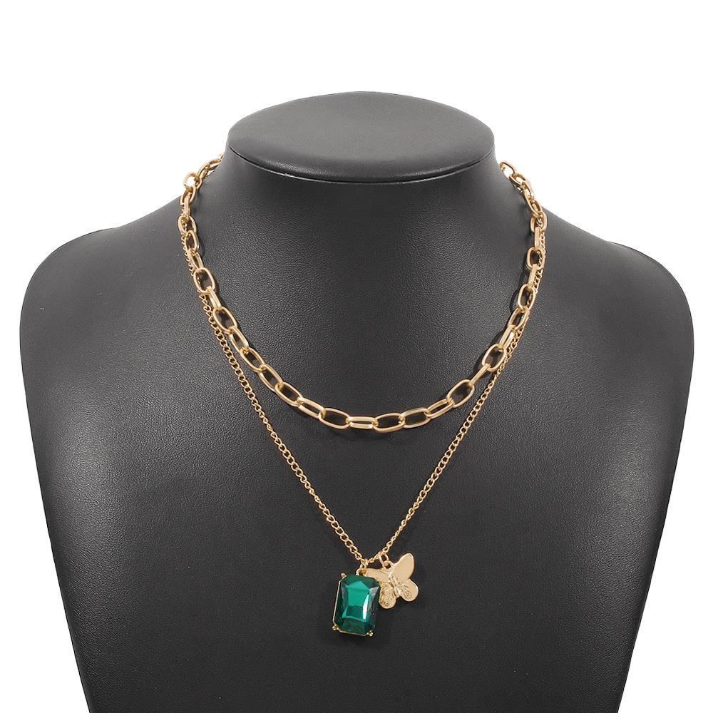 N9858 Net Red Small Fresh Necklace Contrasting Color Rhinestone Butterfly Element Necklace Street Shot Daily Simple Necklace