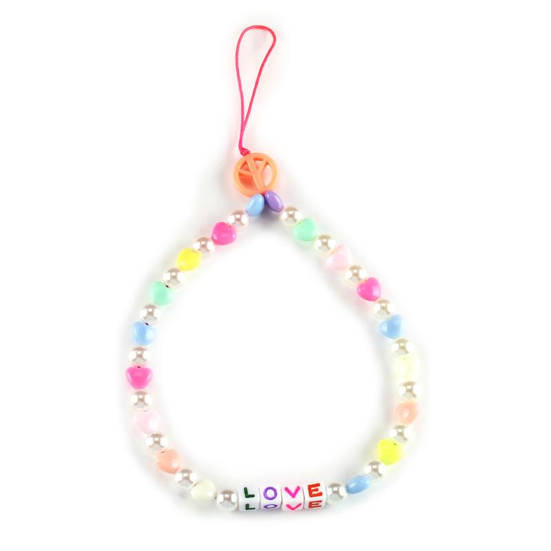 Ethnic diy color soft pottery imitation pearl acrylic geometric beaded mobile phone chain