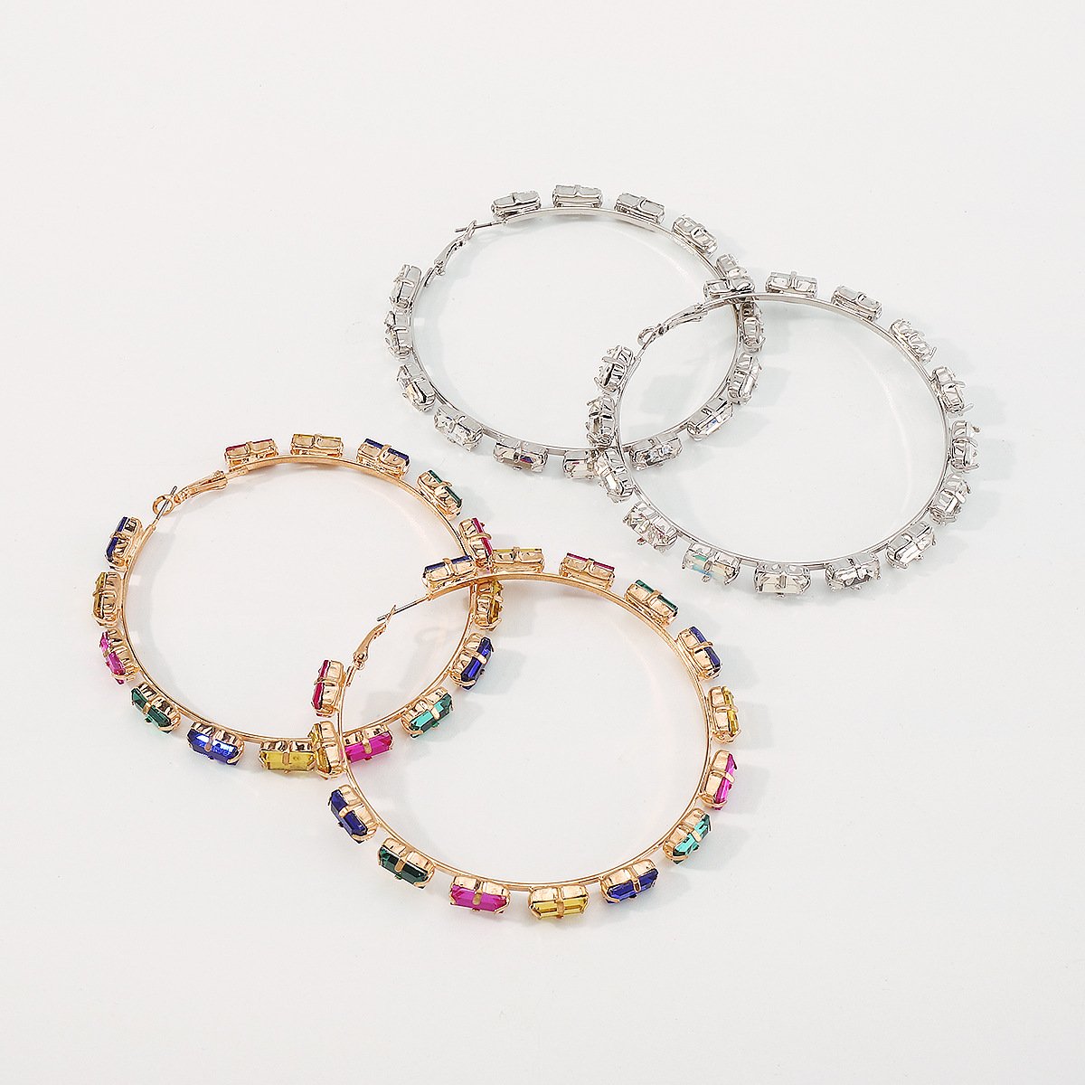 E1572 Exaggerated Colored Diamond Earrings Temperament Circle Earrings Retro Personality Pop Night Punk Earrings