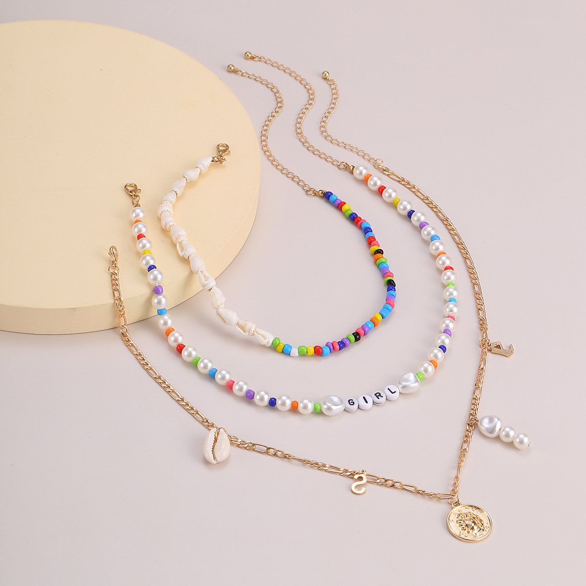 Jewelry Vacation Rice Bead Shell Clavicle Necklace Imitation Pearl Alphabet Portrait Tag Necklace