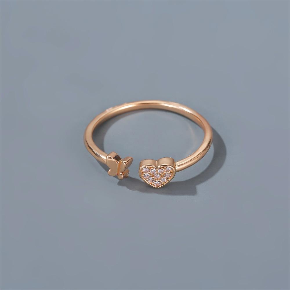 Jewelry Sweet and Versatile Heart Butterfly Ring Adjustable Ring Girls Index Finger Open Ring