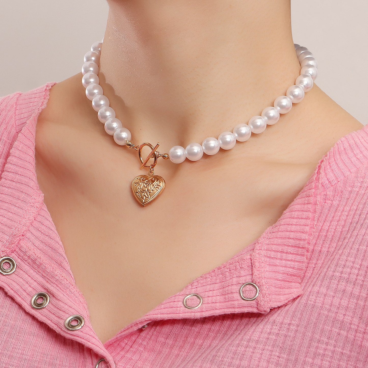 Jewelry Valentine's Day openable cover love simple OT buckle baroque pearl necklace female niche design sense