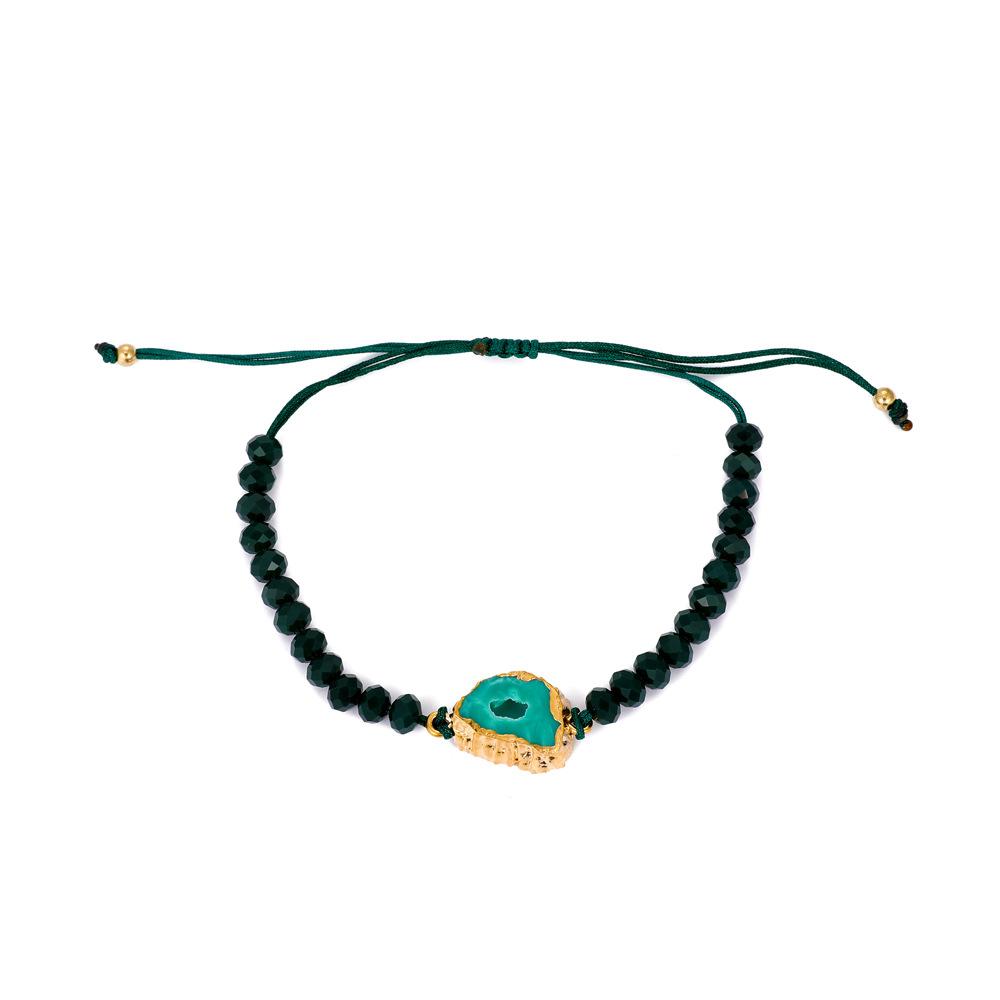 ins acrylic irregular dark green beaded bracelet creative design sense resin ore woven bracelet fashion